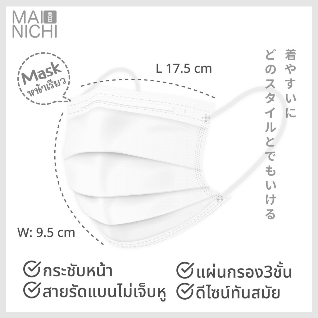 Mainichi (ไมนิจิ) หน้ากากอนามัยสไตล์ญี่ปุ่น ใส่ได้ทุกวันใส่ได้ทุกวัย ใส่ได้ทุกเพศ หน้ากากอนามัยแฟชันสไตล์ญี่ปุ่น ทันสมัย แมทช์ได้ทุกลุคตามสไตล์คุณ