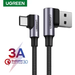 Ugreen สายชาร์จ USB C 90 องศา Type C QC ชาร์จเร็ว 2.0 3.0 สําหรับ iPad Pro Samsung Galaxy LG Nintendo