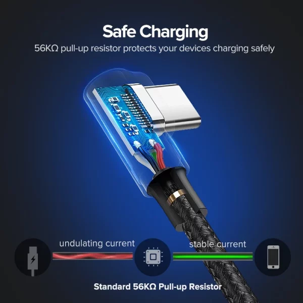 Ugreen สายชาร์จ USB C 90 องศา Type C QC ชาร์จเร็ว 2.0 3.0 สําหรับ iPad Pro Samsung Galaxy LG Nintendo - Image 3