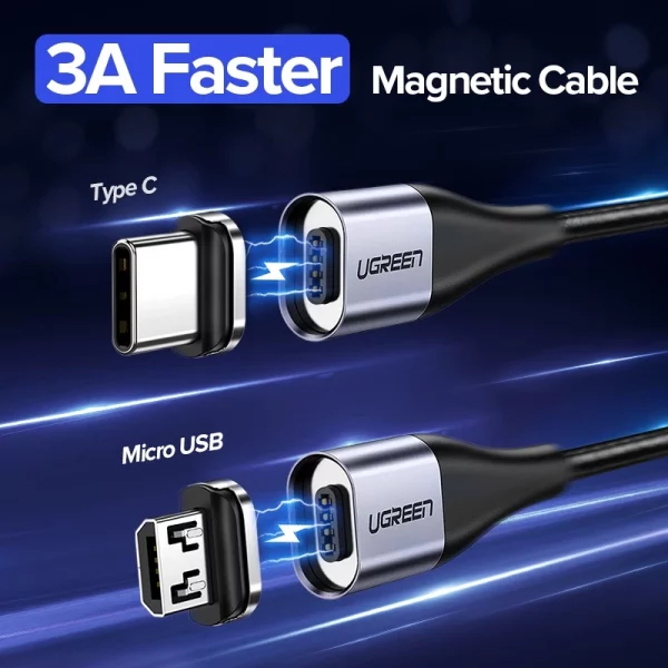Ugreen สายชาร์จ Micro Usb Type C แม่เหล็ก 3A 100 ซม. ชาร์จเร็ว - Image 3