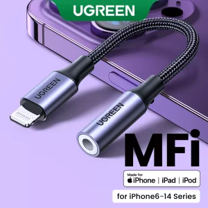 Ugreen 3.5 มม.แจ็คAUXสําหรับiPhone 14/14 plus/14 Pro/Pro MAX iPhone 7 8 plus XR Xs MAX 3.5 หูฟังอะแดปเตอร์เสียง