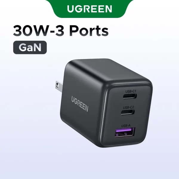 UGREEN หัวชาร์จ Nexode ชาร์จเร็ว 20W/30W GaN USB-C*2/USB-A Fast Charger USB-C  3 พอร์ต Power Adapter สําหรับ iPhone 16 Pro Max/15/14/13