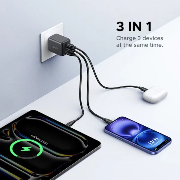 UGREEN หัวชาร์จ Nexode ชาร์จเร็ว 20W/30W GaN USB-C*2/USB-A Fast Charger USB-C  3 พอร์ต Power Adapter สําหรับ iPhone 16 Pro Max/15/14/13 - Image 8