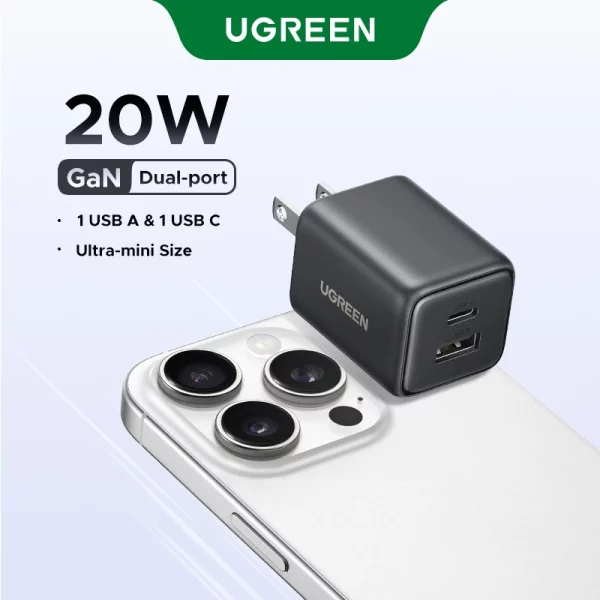 UGREEN หัวชาร์จ Nexode ชาร์จเร็ว 20W/30W GaN USB-C*2/USB-A Fast Charger USB-C  3 พอร์ต Power Adapter สําหรับ iPhone 16 Pro Max/15/14/13 - Image 5