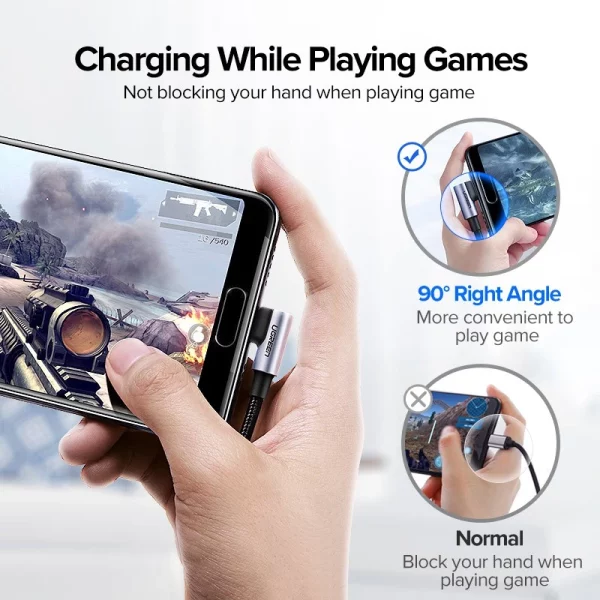 Ugreen สายชาร์จ USB C 90 องศา Type C QC ชาร์จเร็ว 2.0 3.0 สําหรับ iPad Pro Samsung Galaxy LG Nintendo - Image 6